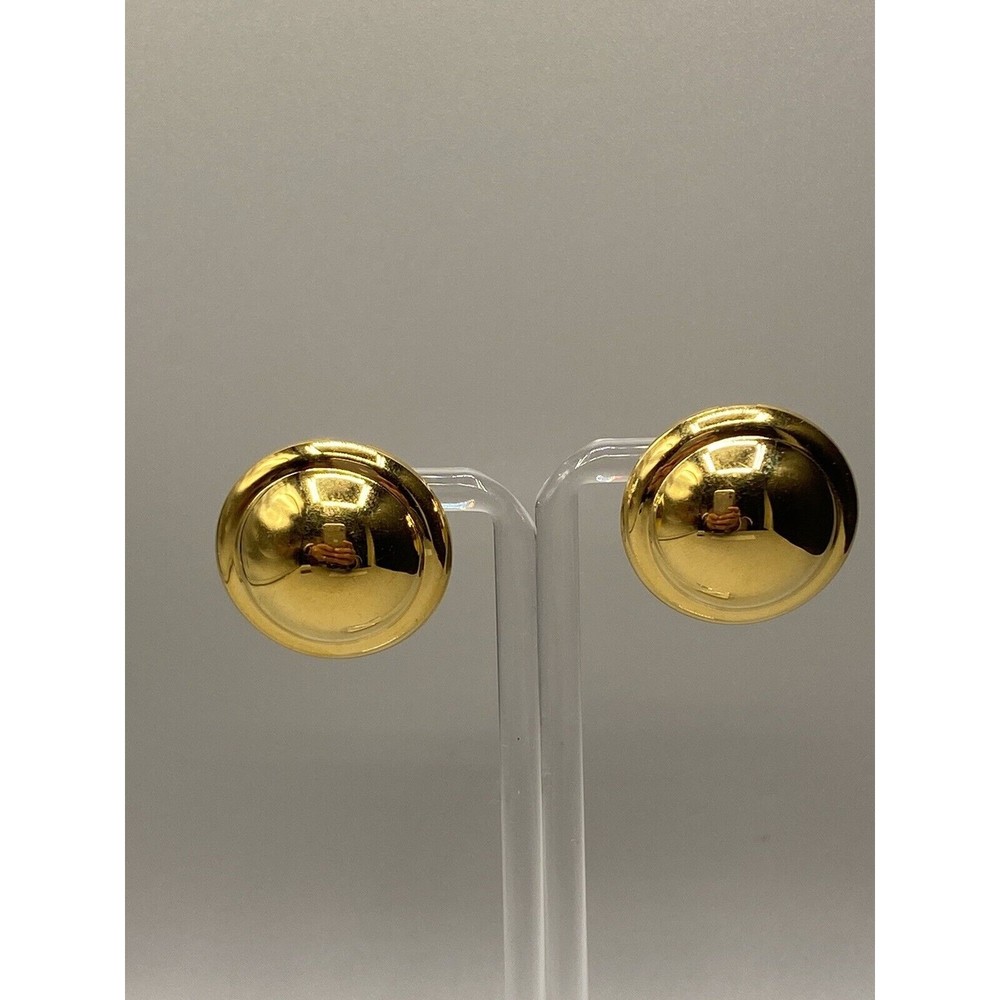 Monet Signed Vintage Classic Gold-tone Hollow Dome‎ Pierced Earrings 1"